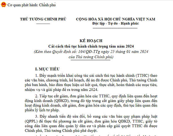 Thủ tướng chính phủ ký Quyết định ban hành Kế hoạch cải cách thủ tục hành chính trọng tâm năm 2024